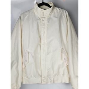 Vintage Saks Fifth Avenue Size XL Off White w/ Pink Pockets Nylon‎ Bomber Jacket